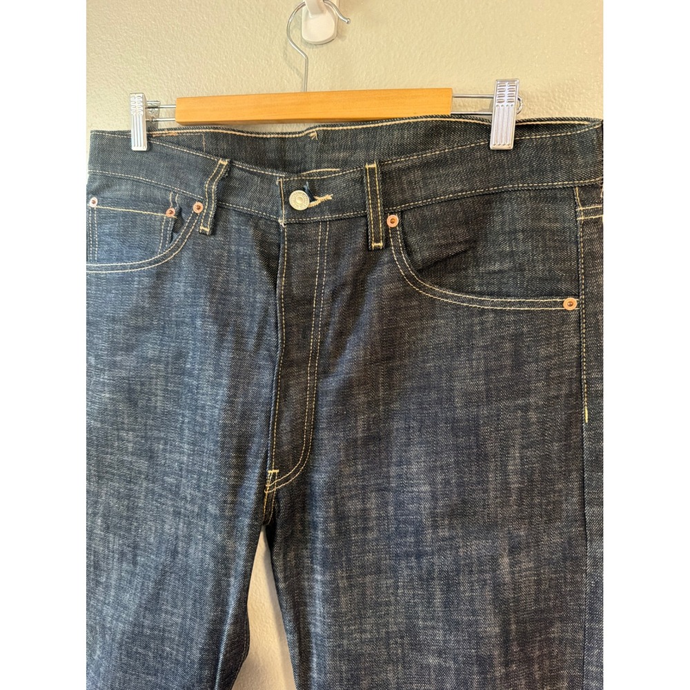 Levis 501 Original Straight Jeans Mens 34x34 Dark Indigo Rigid Cotton Button Fly - Picture 5 of 8
